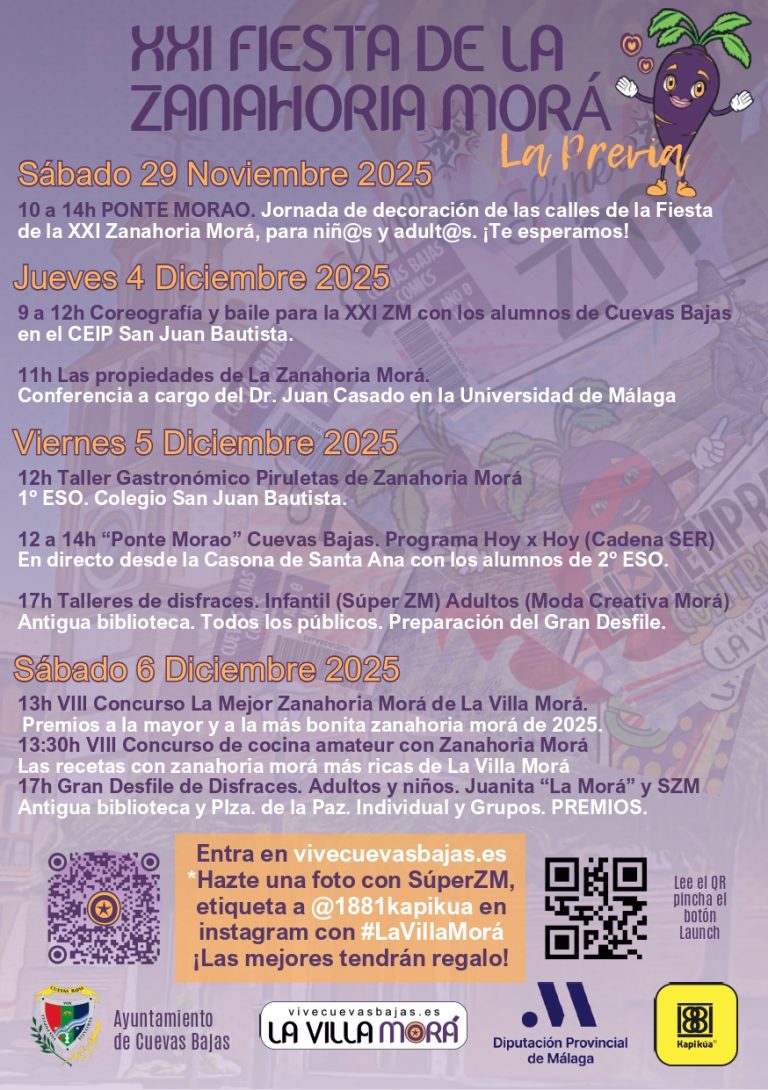 Cuevas Bajas celebra la XXI Fiesta de la Zanahoria Morá el próximo 7 de diciembre