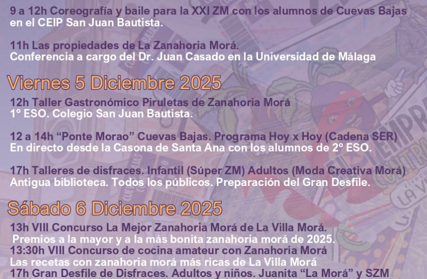 Cuevas Bajas celebra la XXI Fiesta de la Zanahoria Morá el próximo 7 de diciembre