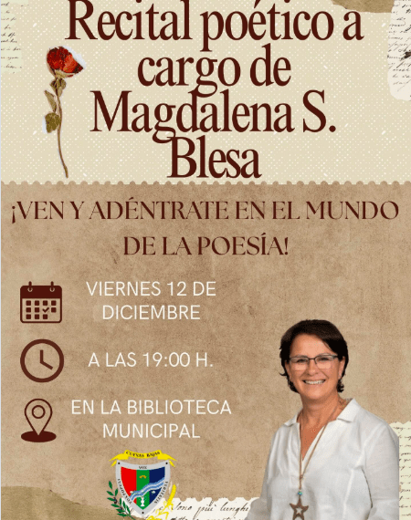 Cuevas Bajas celebrará este viernes un recital poético de la escritora Magdalena S. Blesa en la Biblioteca Municipal