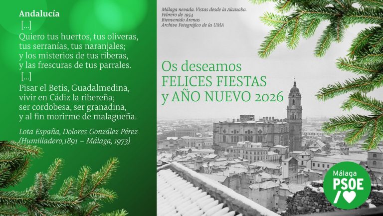 El PSOE de Málaga recupera la figura de la poetisa malagueña Lota España en su felicitación navideña