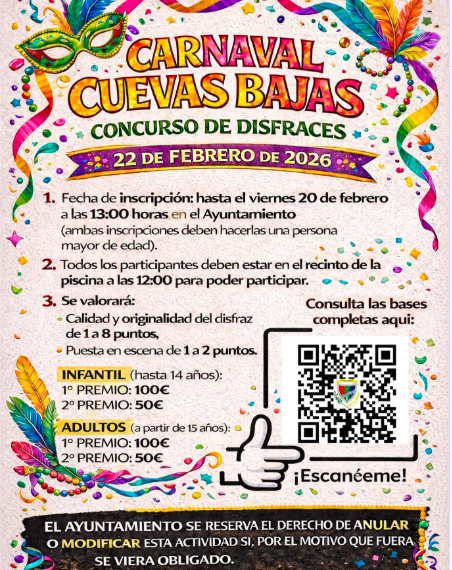 Cuevas Bajas abre el plazo de inscripción para el Concurso de Disfraces del Carnaval 2026