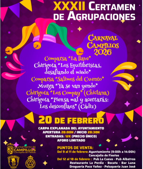 El Ayuntamiento de Campillos sortea una entrada doble para el XXXII Certamen de Agrupaciones de Carnaval