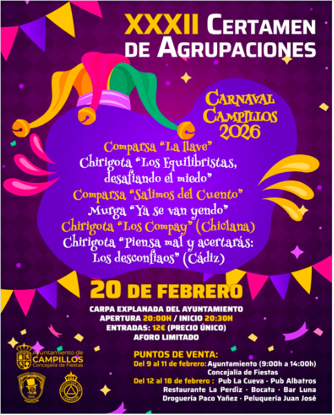 El Ayuntamiento de Campillos sortea una entrada doble para el XXXII Certamen de Agrupaciones de Carnaval