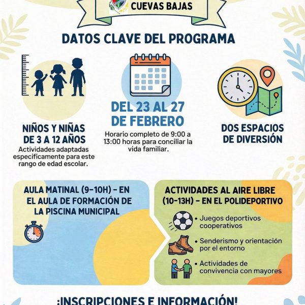 Cuevas Bajas organiza actividades de Semana Blanca para niños y niñas de 3 a 12 años