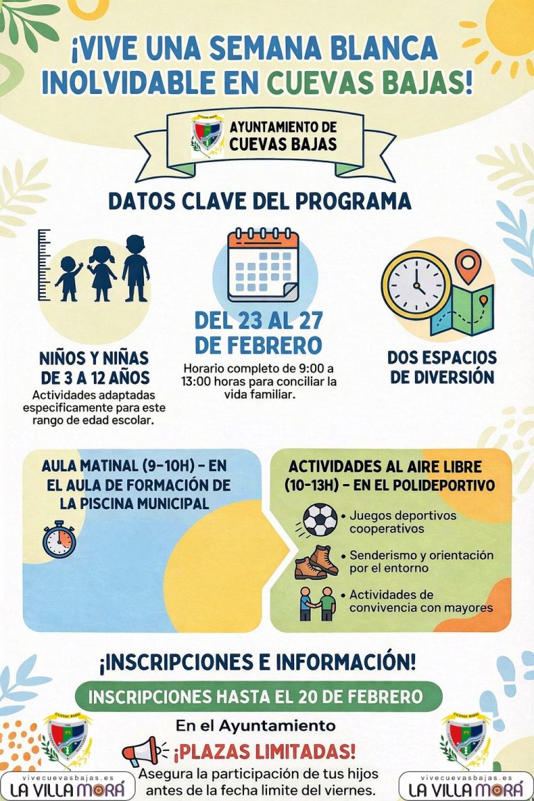 Cuevas Bajas organiza actividades de Semana Blanca para niños y niñas de 3 a 12 años