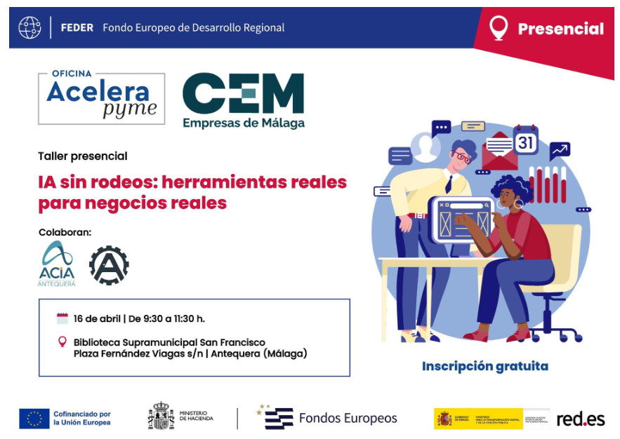 Cartel del curso IA sin rodeos herramientas reales a para negocios reales
