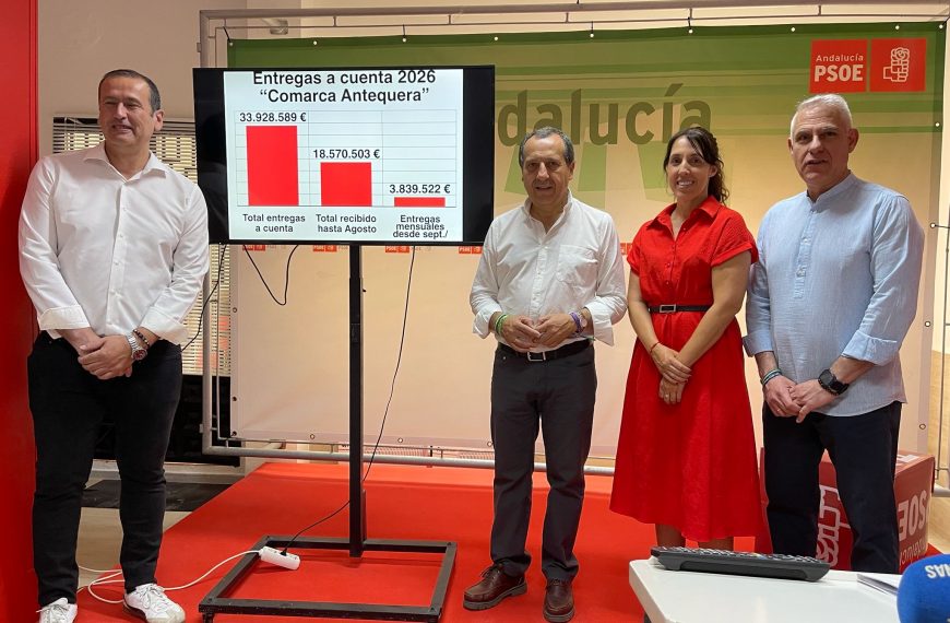 El PSOE destaca que Antequera recibirá 13,3 millones del Estado y la comarca cerca de 34 millones en 2026