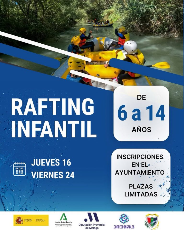 Cuevas Bajas organiza dos jornadas de rafting infantil para niños y niñas de 6 a 14 años